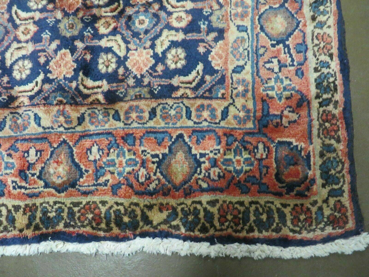 3'7" X 10' Antique Handmade India Floral Oriental Wool Runner Rug Organic Blue - Jewel Rugs, view 10