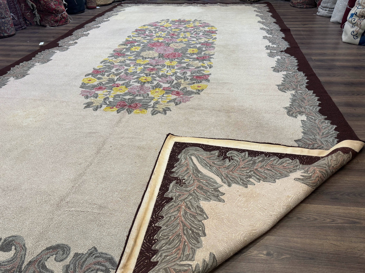 Palace Size American Hooked Rug 11x20 Aubusson Style Ivory - Jewel Rugs, view 11