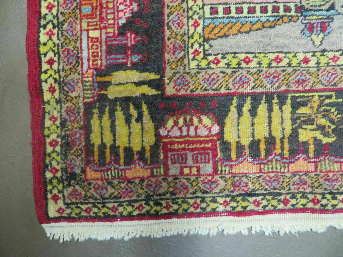 4' X 6' Antique 1920s Handmade Turkish Mehrab Design Wool Rug Lantern Beautiful - Jewel Rugs, view 7