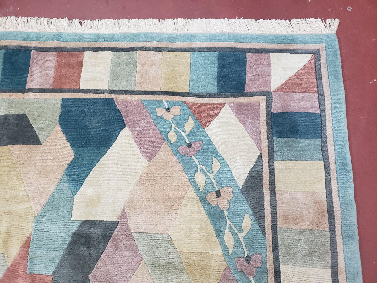 Contemporary Indian Nepalese Area Rug 8x11, Wool Hand-Knotted Modern Multicolor Nepali Abstract Carpet 8 x 11 Soft Playroom Nursery Room Rug - Jewel Rugs, view 8