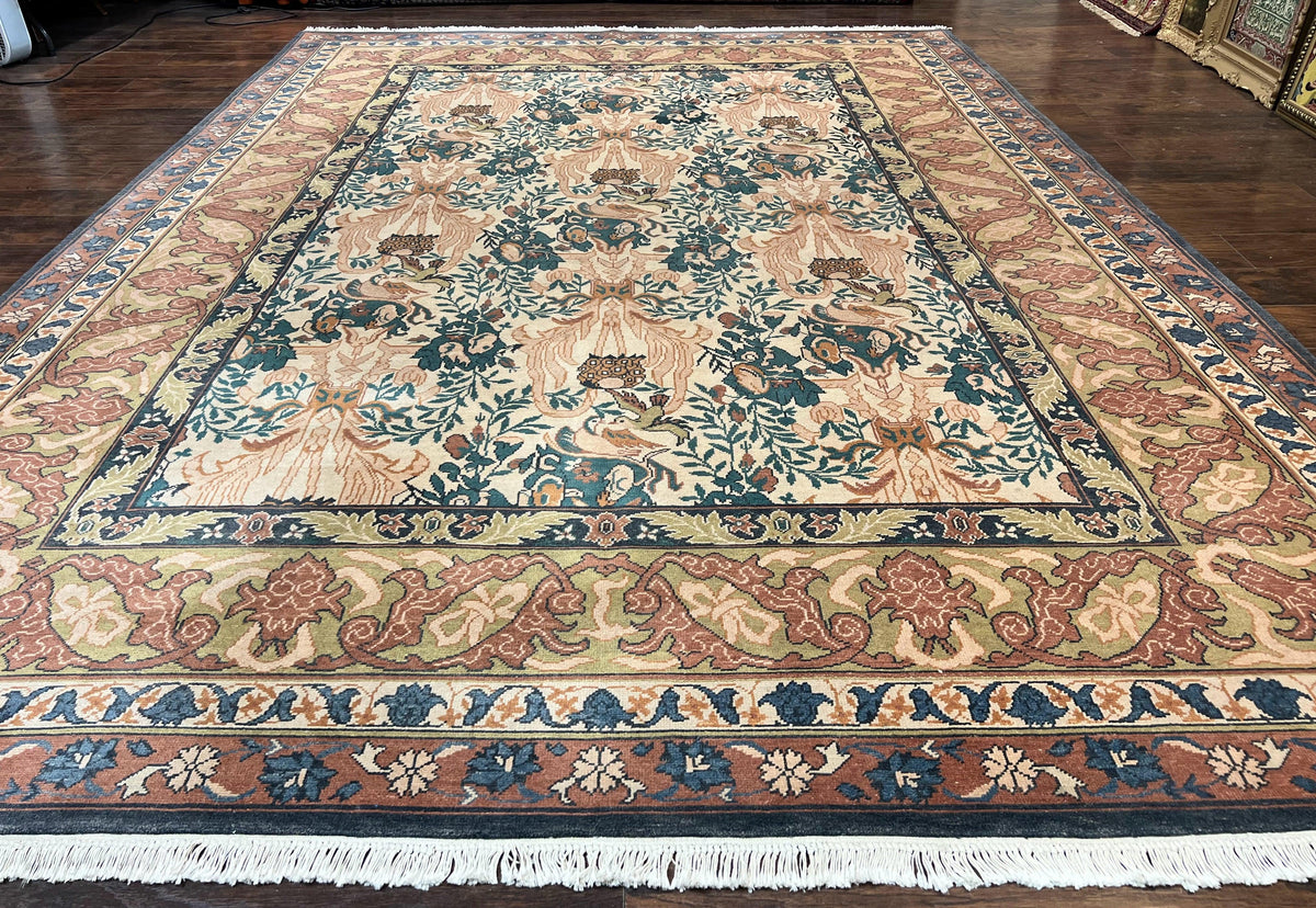 10x13 Wool Rug, Floral Pattern, Birds, Handmade Vintage Carpet, Couristan Rug, Beige - Jewel Rugs, view 2
