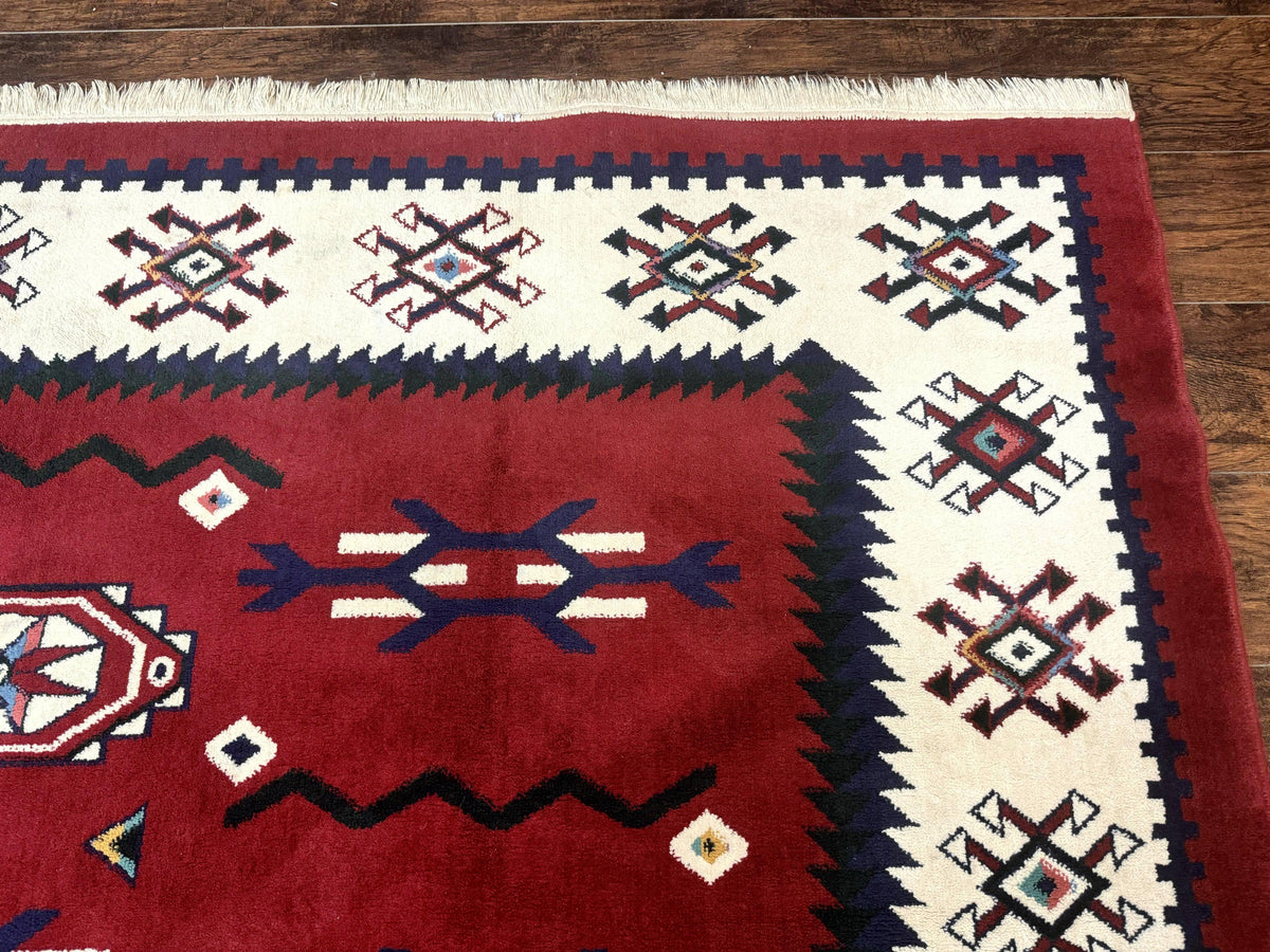 Belgium Power Loomed Rug 8x11, Navajo Native American Design, Dark Red and Ivory, Tribal Rug, Bohemian Carpet - Jewel Rugs, view 8