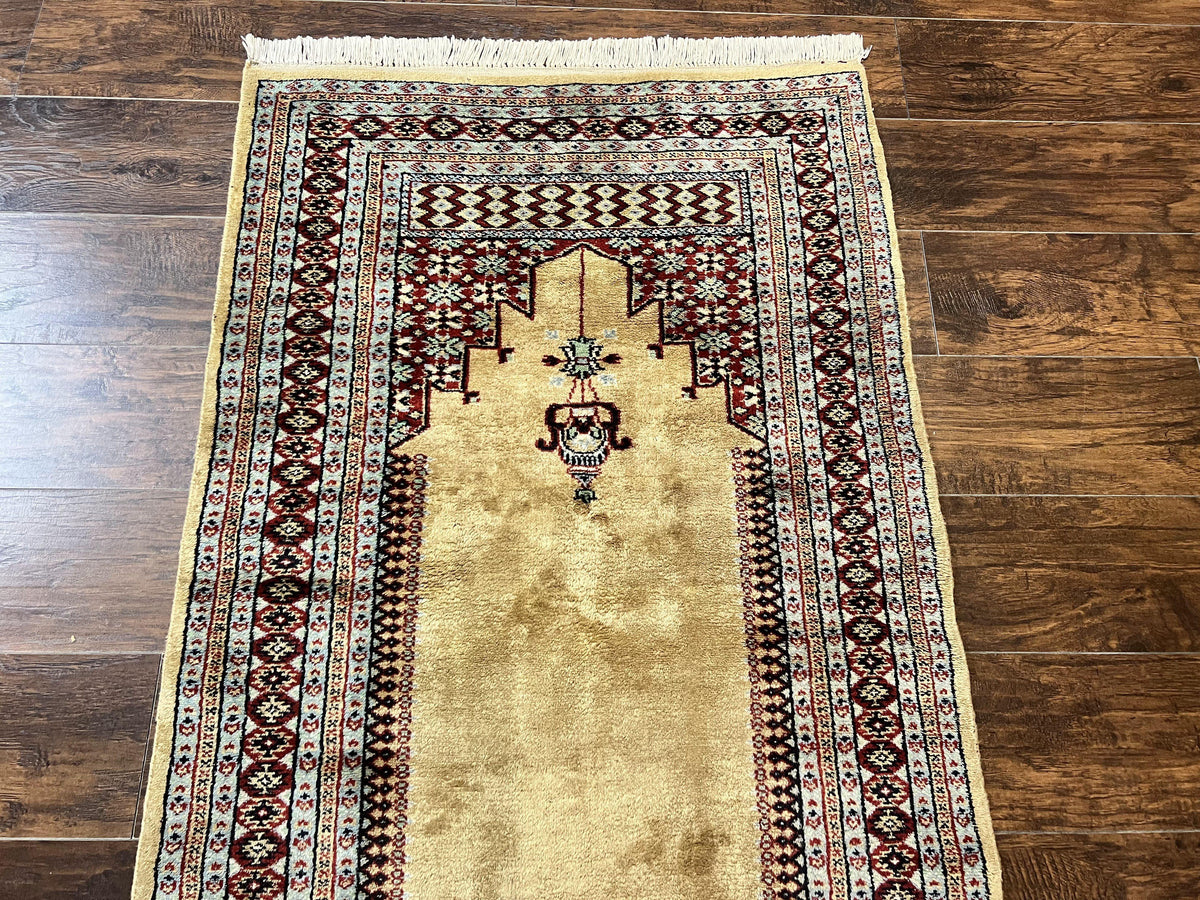 Bokhara Prayer Rug 3x5, Pakistani Turkoman Carpet, Tan, Handmade Vintage Wool Carpet - Jewel Rugs, view 3