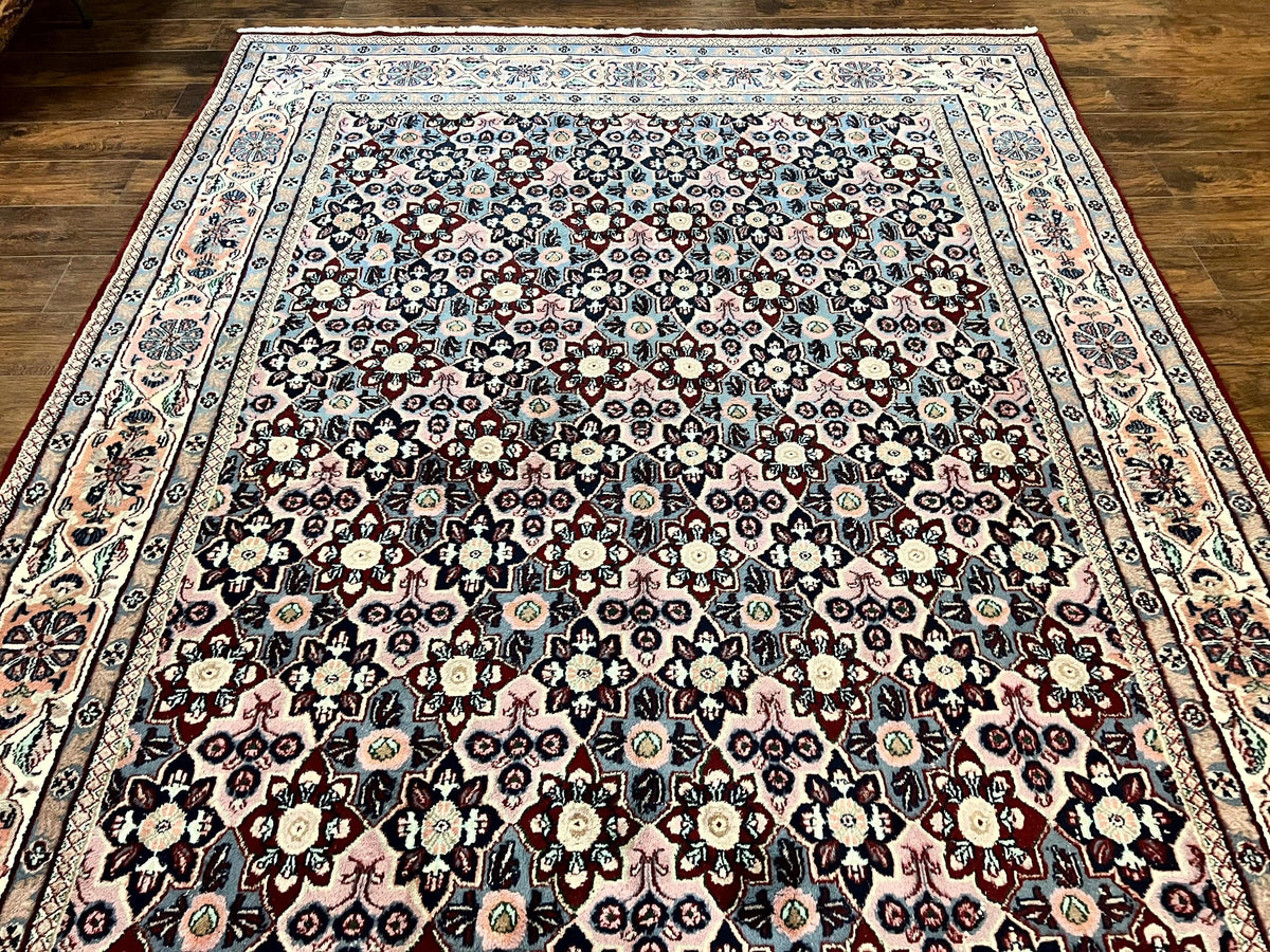 Indo Persian Rug 8x10, Repeated Allover Pattern, Navy Blue Ivory, Handmade Vintage Wool Carpet - Jewel Rugs, view 3