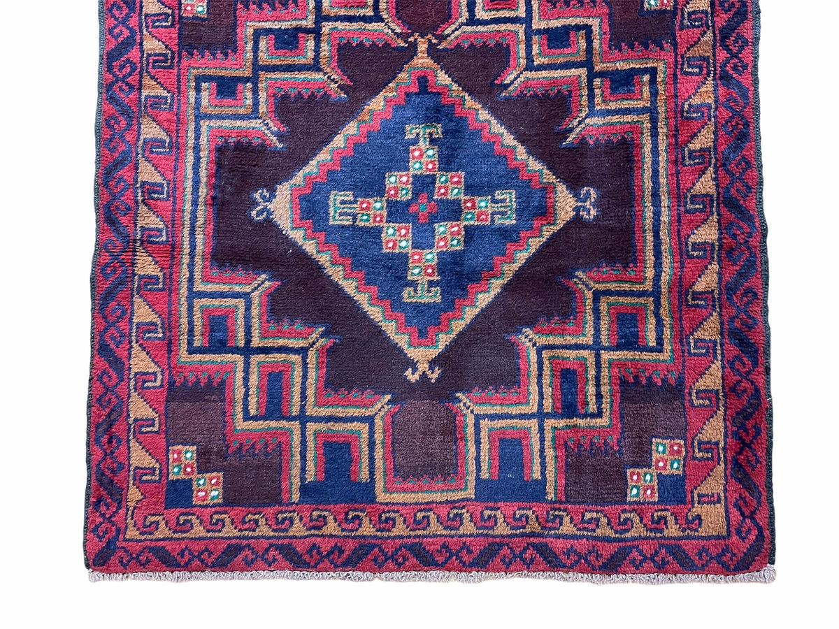 2'11" X 4'6" Vintage Handmade Tribal Wool Rug Balouchi Rug Afghan Rug Geometric - Jewel Rugs, view 5