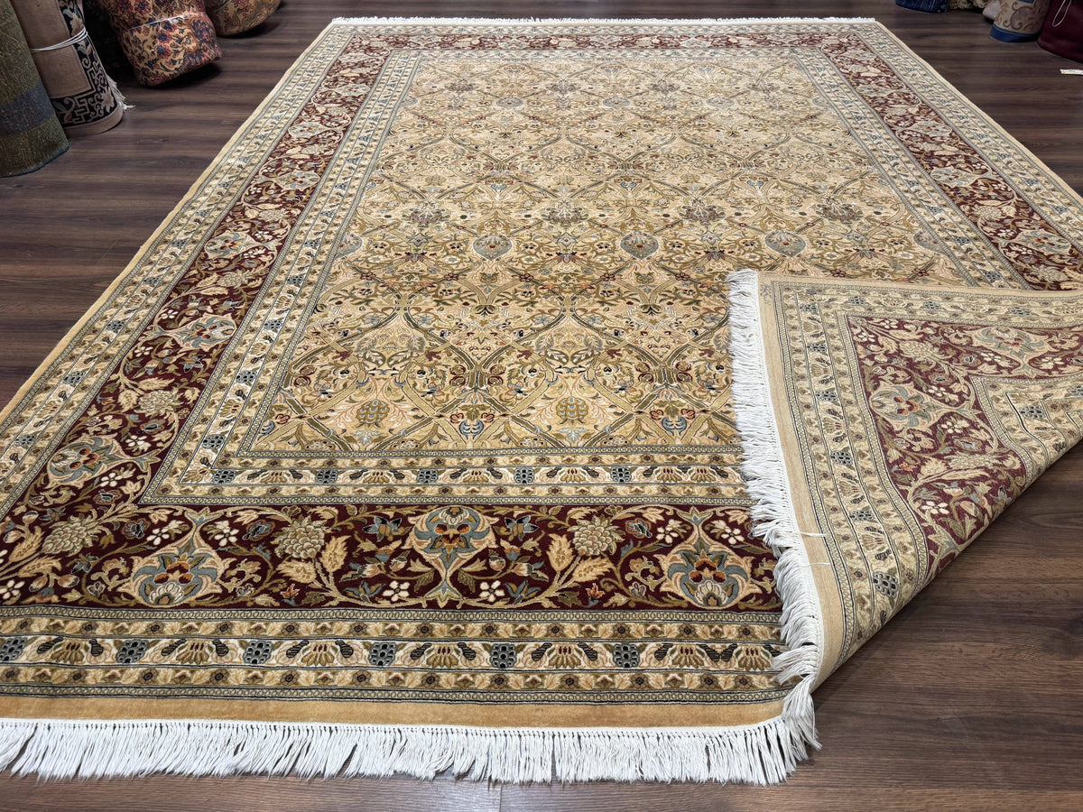 Fine Pak Persian Rug 9x12, Gold and Wine Red, Panel Design, 330 KPSI - Jewel Rugs, view 11