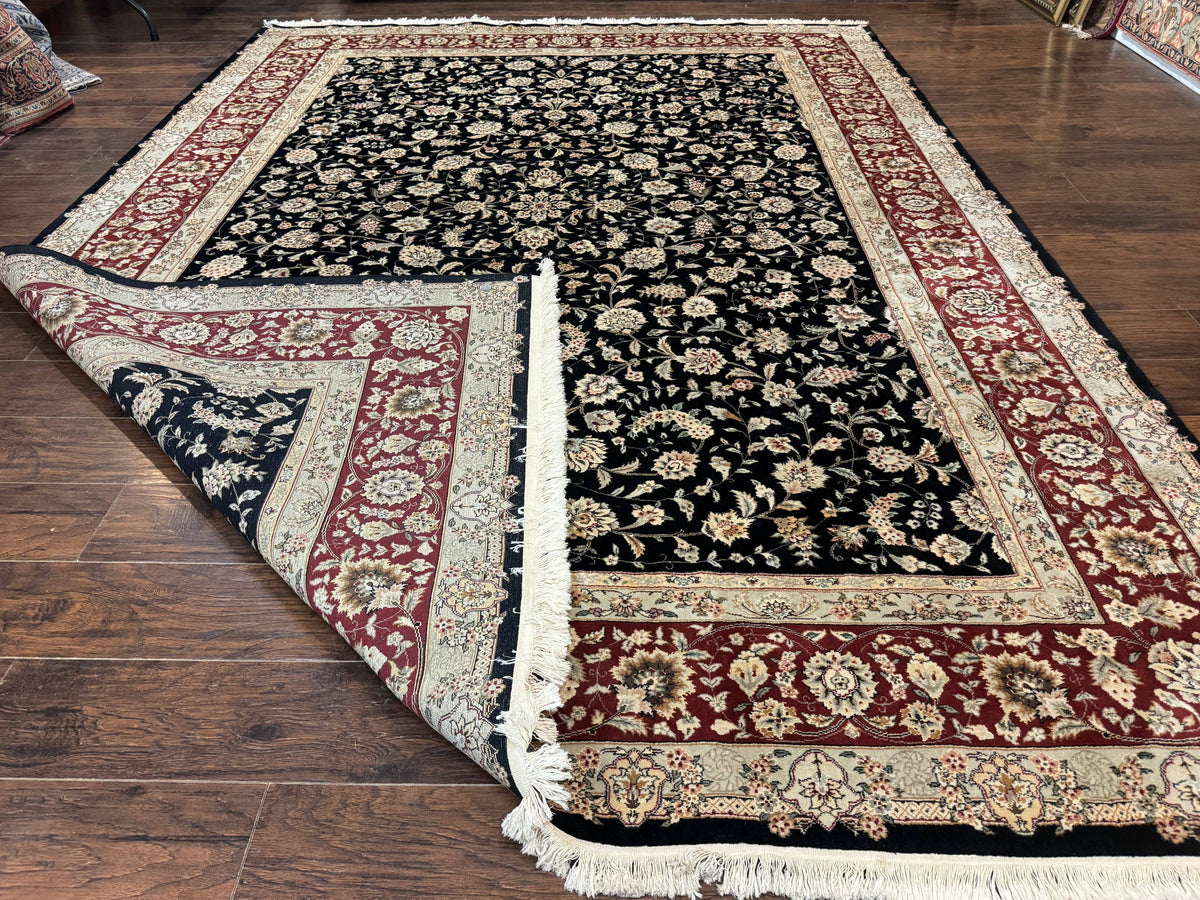 Sino Persian Rug 9x12, Fine Elegant Oriental Carpet 200 KPSI, Black and Dark Red, Allover Floral - Jewel Rugs, view 11
