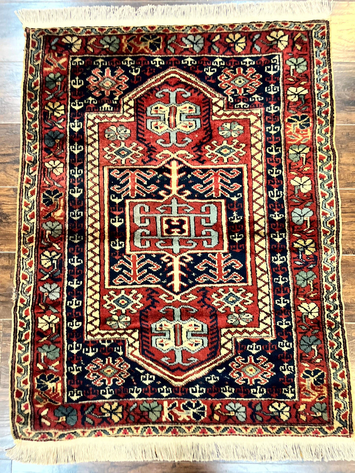 Antique Turkish Sparta Rug 3x4, Geometric Caucasian Pattern, Vintage Handmade Tribal Wool Carpet - Jewel Rugs, view 12