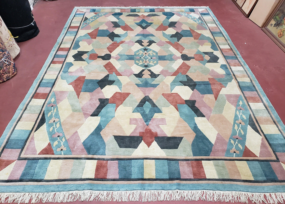 Contemporary Indian Nepalese Area Rug 8x11, Wool Hand-Knotted Modern Multicolor Nepali Abstract Carpet 8 x 11 Soft Playroom Nursery Room Rug - Jewel Rugs, view 2