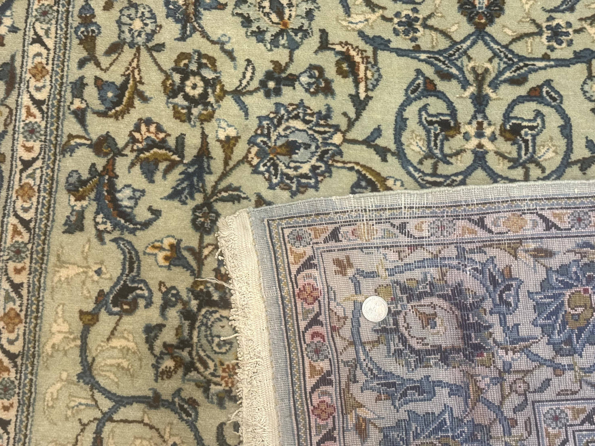 Persian Kashan Rug, Unique Colors, 225 KPSI, Light Green and Light Blue - Jewel Rugs, view 10