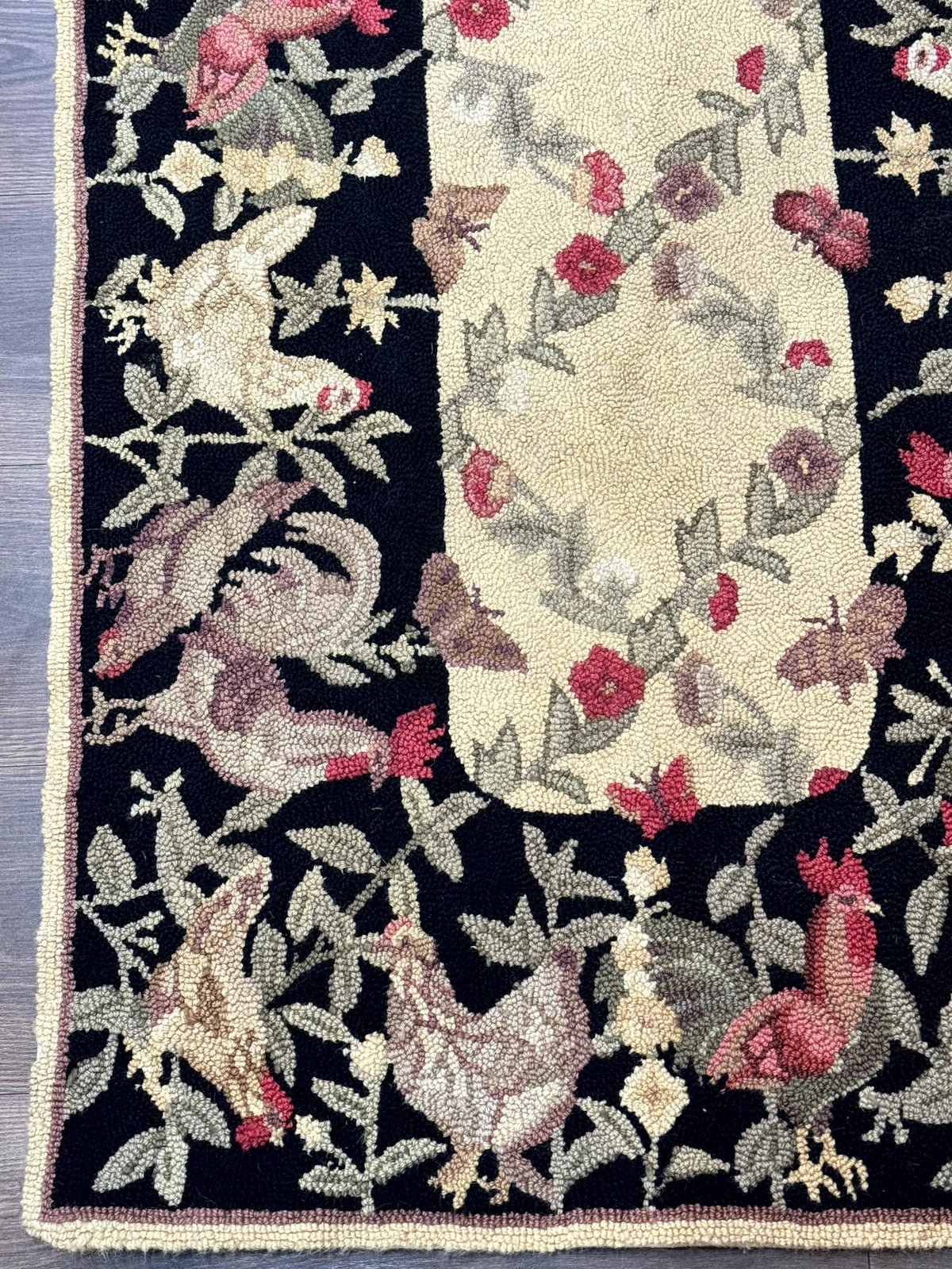 Small Vintage Hooked Rug, Roosters, Handmade, Wool - Jewel Rugs, view 9