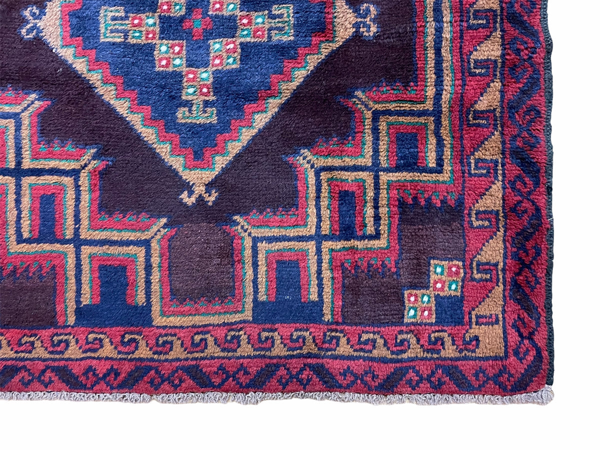 2'11" X 4'6" Vintage Handmade Tribal Wool Rug Balouchi Rug Afghan Rug Geometric - Jewel Rugs, view 9