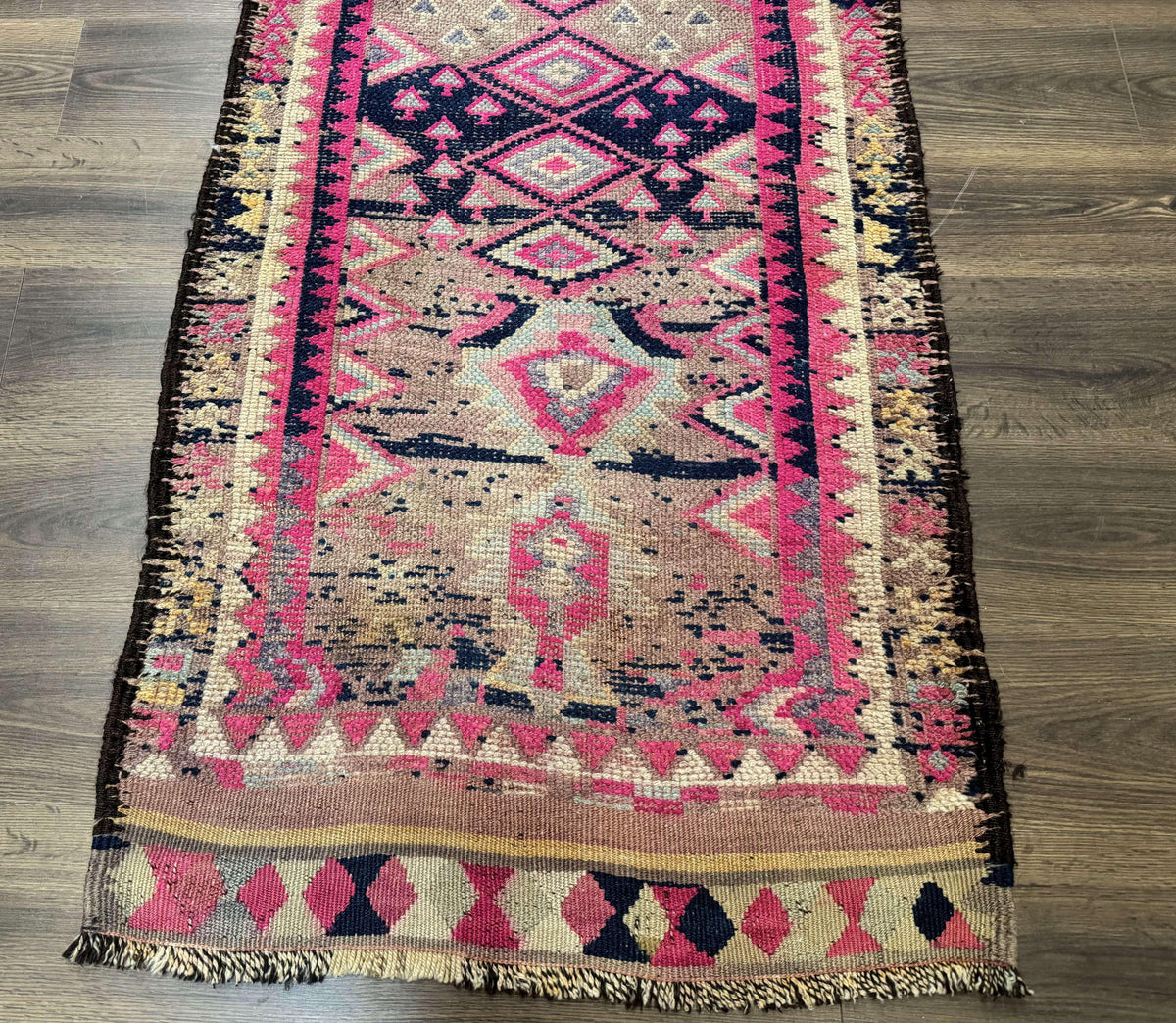 Turkish Runner Rug 3x10, Pink and Navy Blue, Bohemian Runner for Hallway or Kitchen, Vintage, Geometric, Tribal - Jewel Rugs, view 6