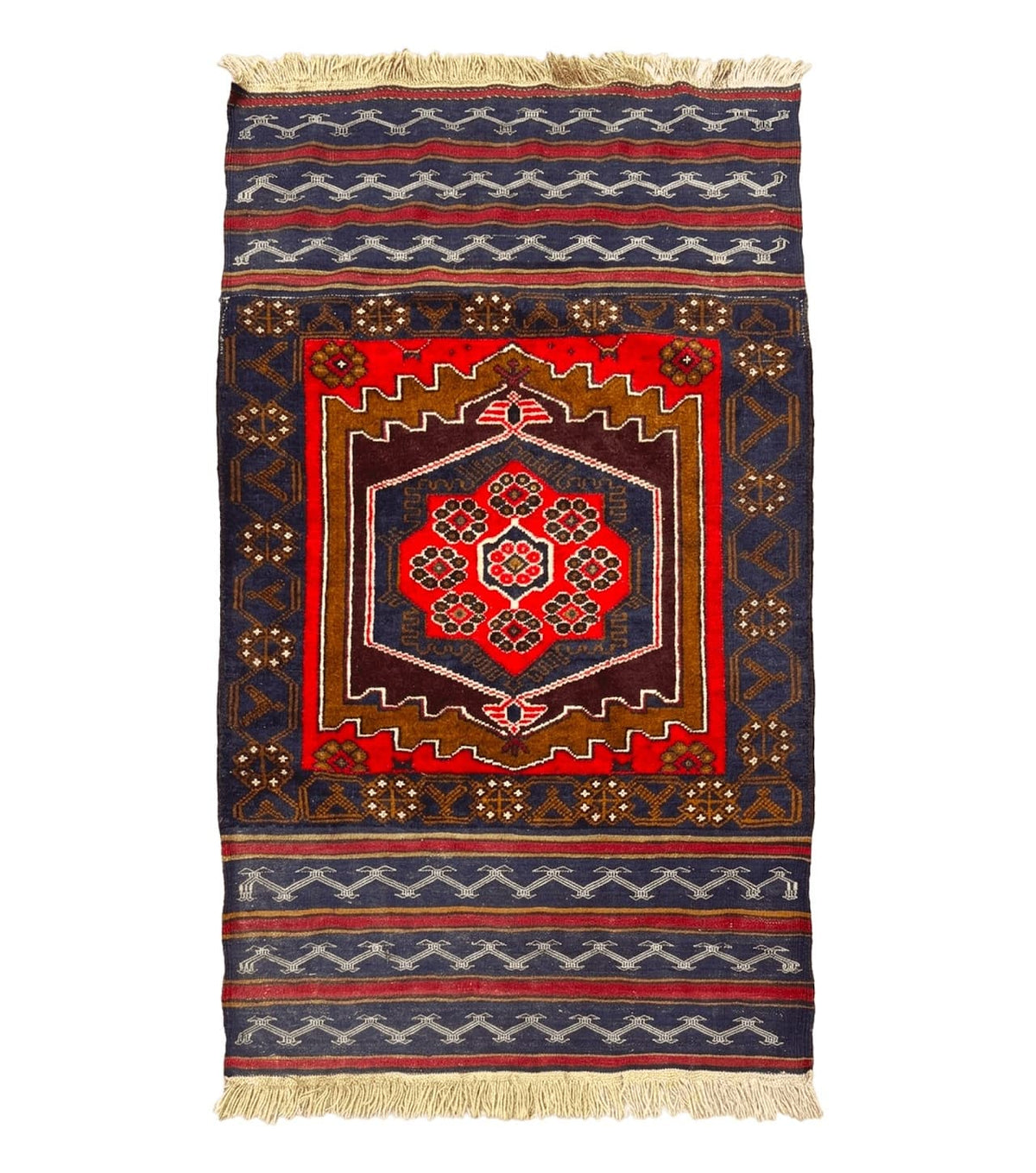 Afghan Rug 3x5, Tribal, Navy Blue, Wool, Handmade, Geometric, Rustic - Jewel Rugs