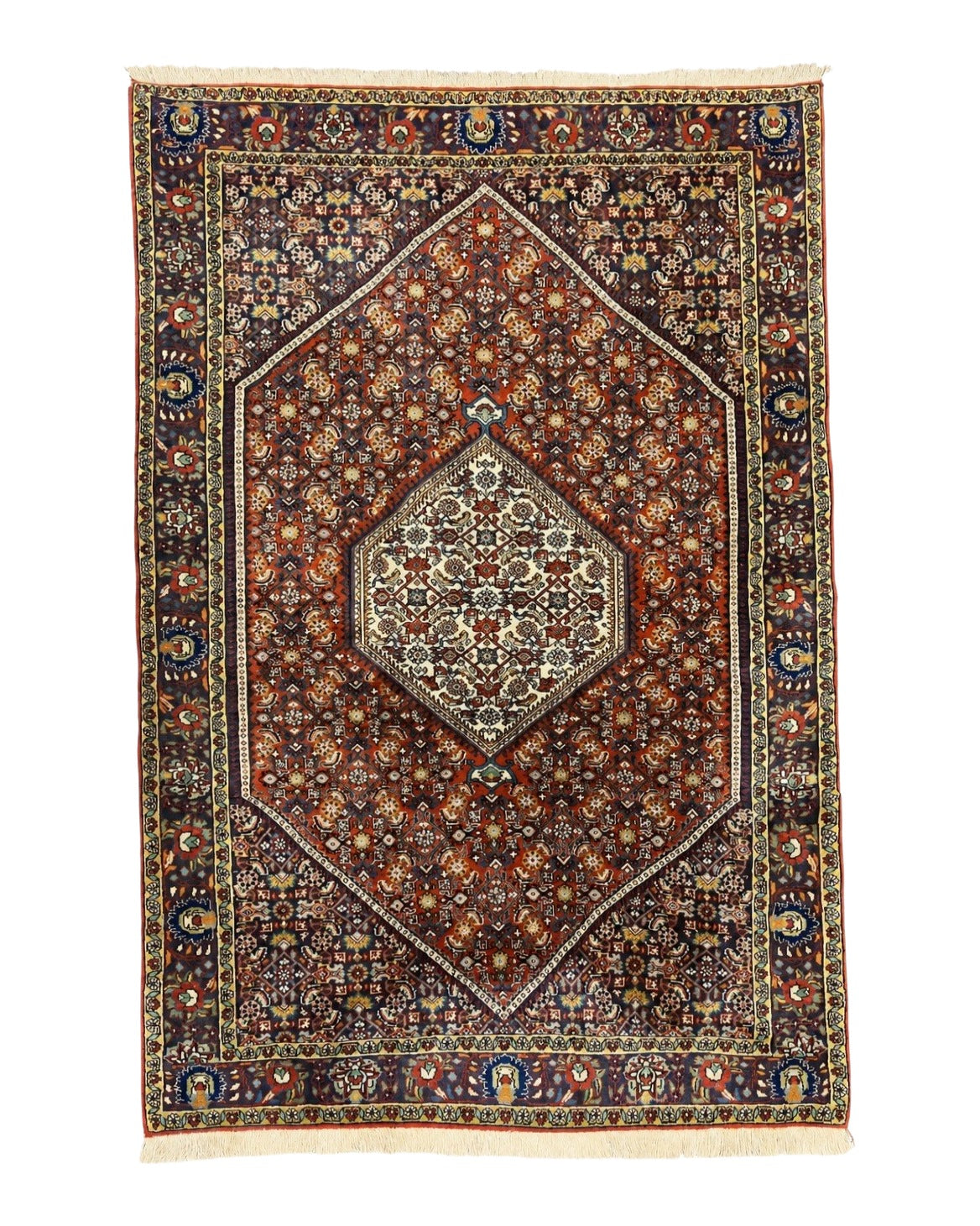 Persian Bidjar Rug 4x6, Handmade Oriental Carpet, Fine Weave, Herati Mahi Pattern, Vintage, Red, 300 KPSI - Jewel Rugs