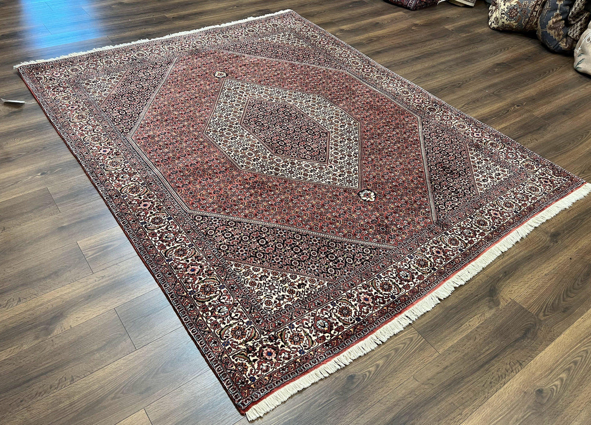 Wonderful Persian Bidjar Rug 7x8 ft, Almost Square Oriental Carpet, Herati Mahi, Highly Detailed, Ivory Red Navy Blue, Very Fine Handmade Bijar Rug - Jewel Rugs, view 13