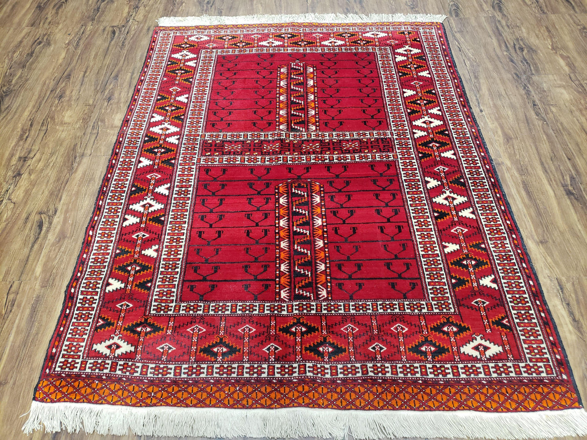 Antique Persian Turkoman Rug 4x5, Hatchli Tekkeh Ersari Red Tribal Rug, Handmade Wool Oriental Carpet, Four Seasons Rug - Jewel Rugs, view 12