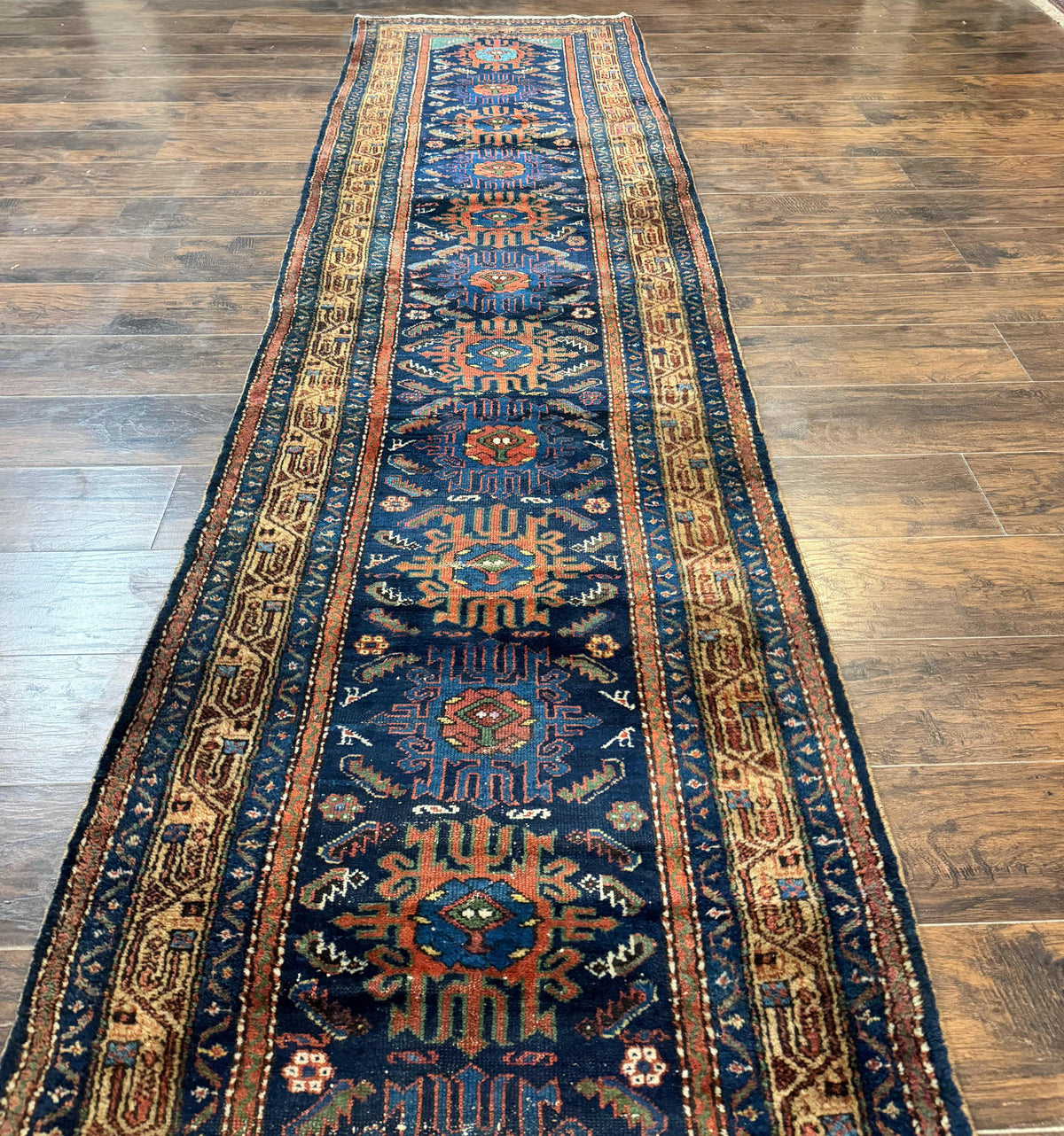 Antique Persian Sarab Runner 3x17, Blue Persian Runner Rug, Long Handmade Wool Carpet for Hallway, Rare, Tribal - Jewel Rugs, view 7