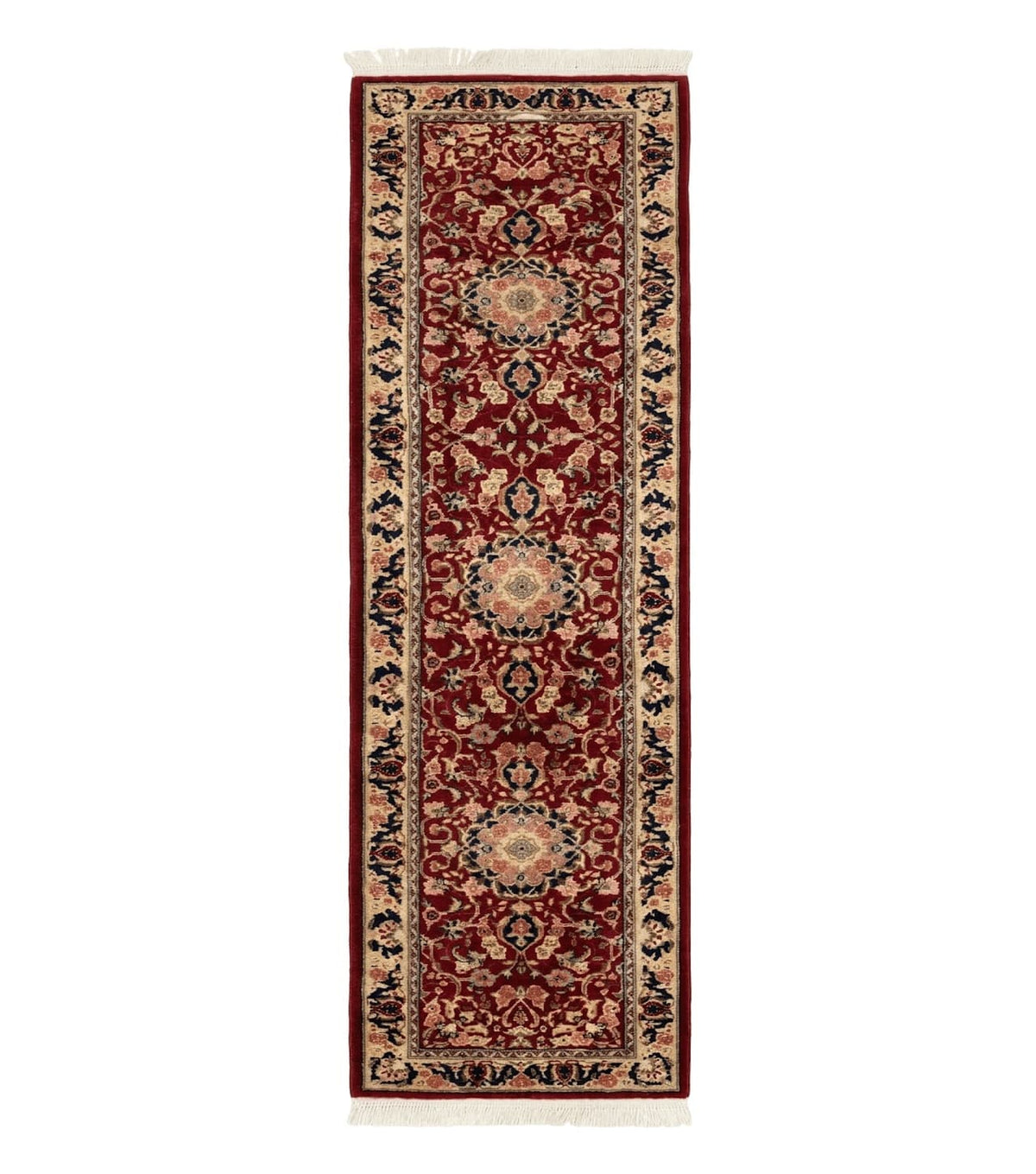 Short Runner Rug 2x6, Fine 200 KPSI, Red Floral Medallion, Wool and Silk Highlights, Persian Runner Rug, Traditional, Sino Persian - Jewel Rugs
