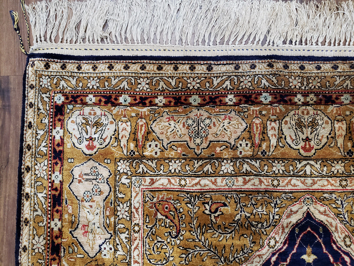 Semi Antique Persian Qum Silk Prayer Rug, Silk, Hand-Knotted, 3'6" x 5' - Jewel Rugs, view 6