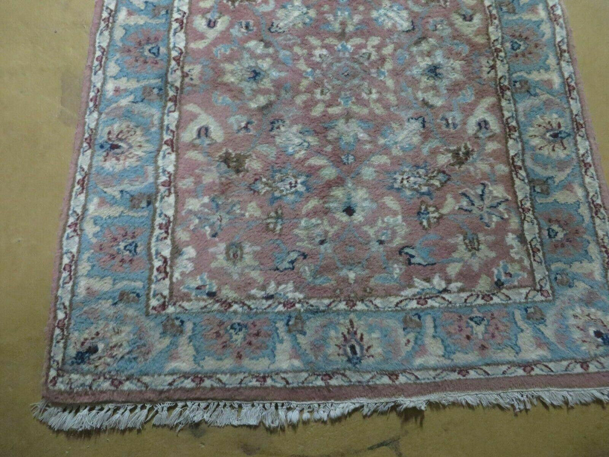 Indo Persian Runner Rug 2.8 x 12, Wool Hand Knotted, Pink and Light Blue - Jewel Rugs, view 8