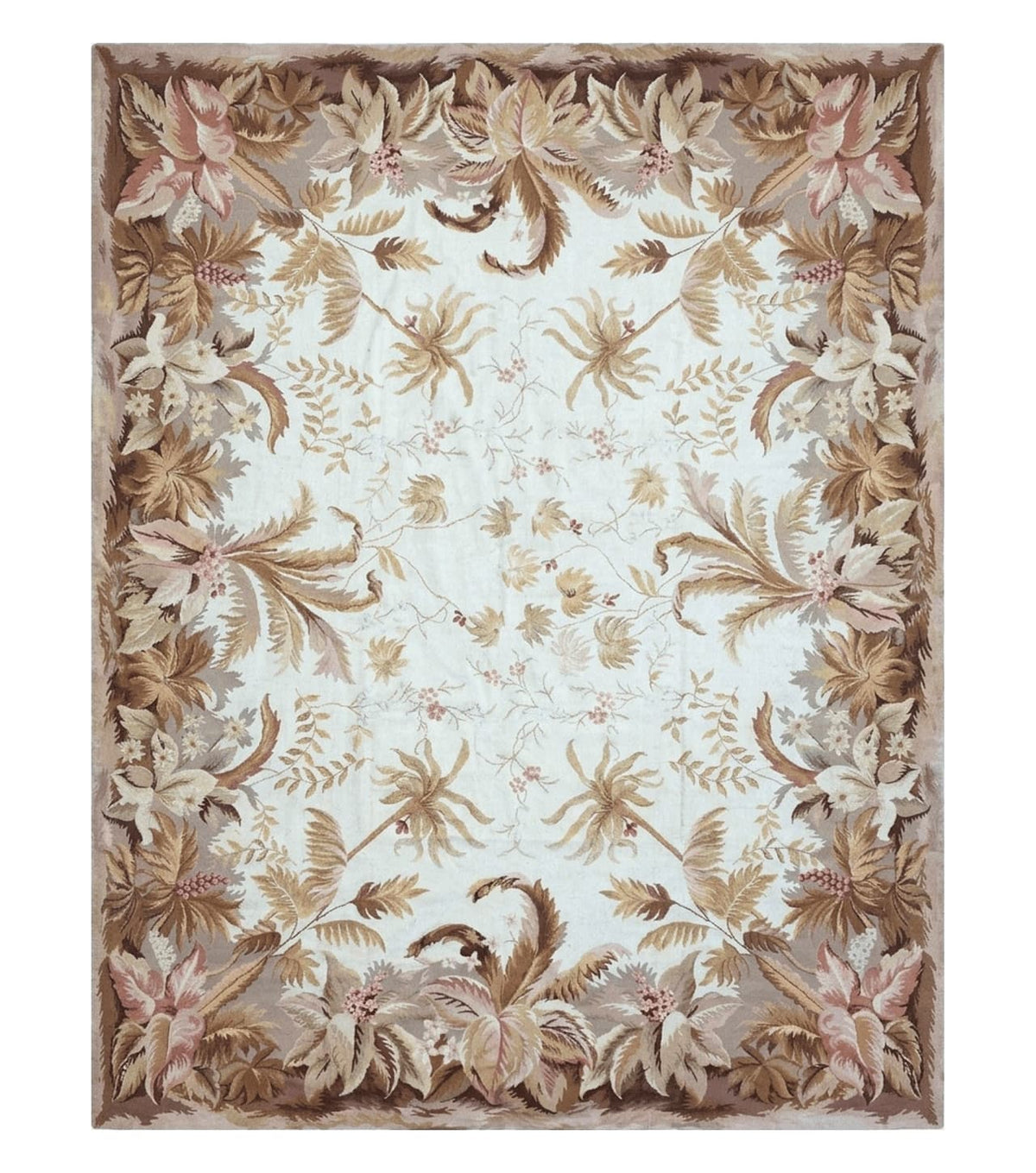 7' 7" x 9' 8" Needlepoint Rug Floral Beige Flat Weave Carpet 8x10 Handmade New Area Rug - Jewel Rugs