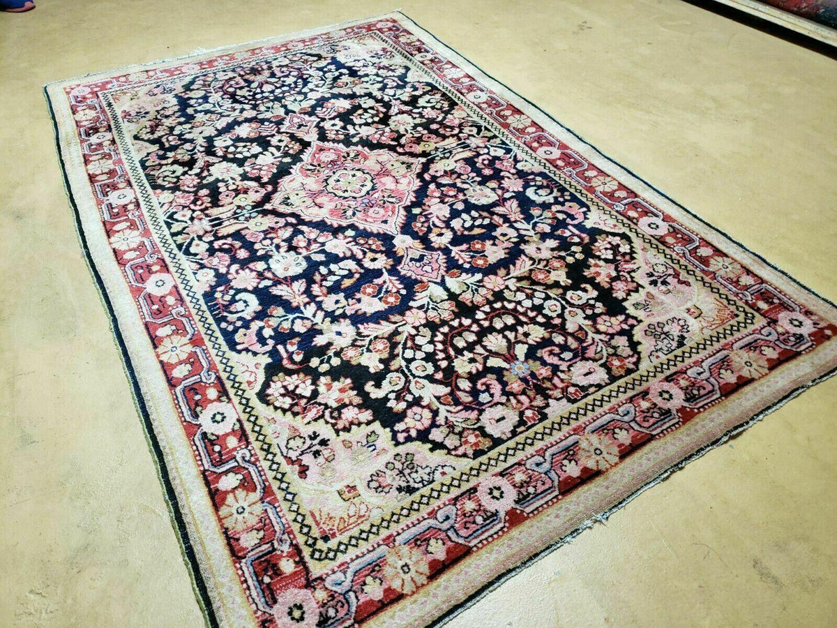 4' X 6' Antique Handmade India Floral Oriental Wool Rug Carpet Organic Blue - Jewel Rugs, view 2