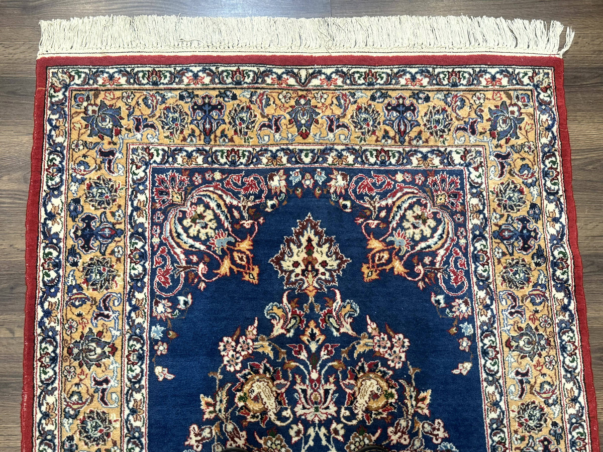 Blue Persian Qum Rug 3.6 x 5, Floral Medallion, Fine 310 KPSI - Jewel Rugs, view 3