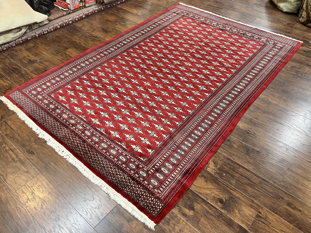 Pakistani Turkoman Bokhara Rug 6x9, Fine Wool Vintage Hand Knotted Handmade Yamud Oriental Carpet 6 x 9, Red Turkoman Rug, Tribal Rug - Jewel Rugs, view 13