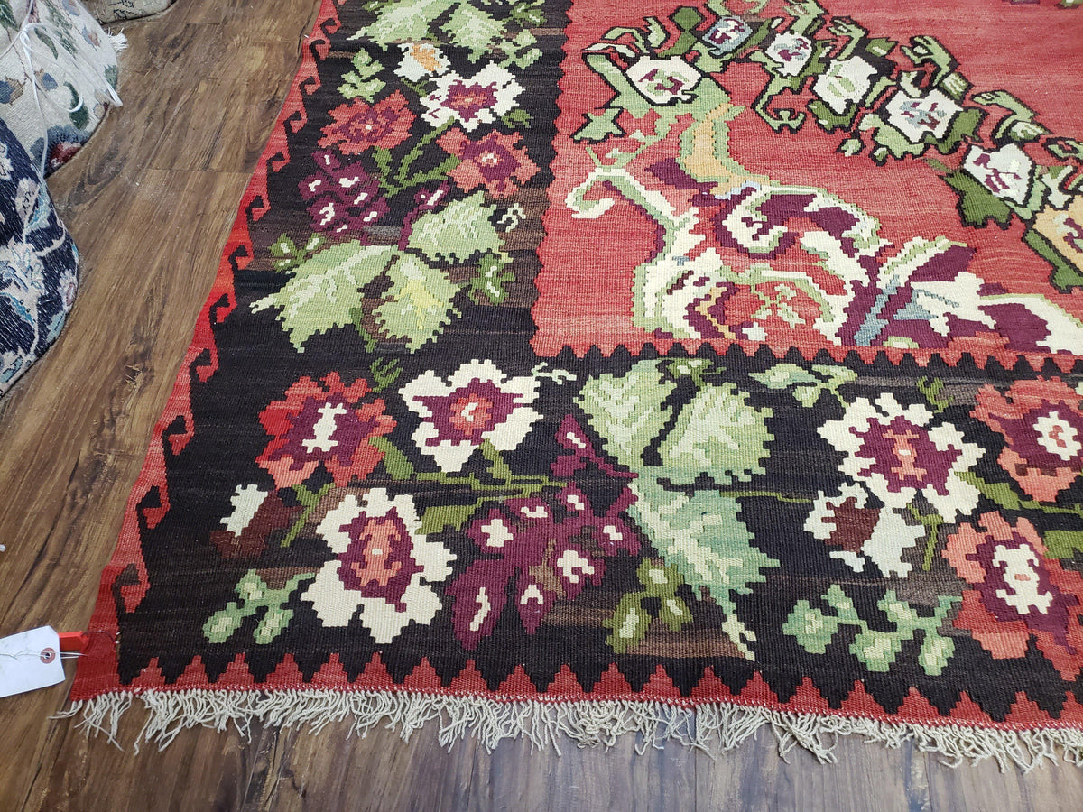 Karabakh Rug 8x11, Caucasian Kilim Rug, Vintage Antique Turkish Anatolian Azerbaijani Carpet, Wool Red & Black Hand-Woven 8 x 11 Living Room - Jewel Rugs, view 9