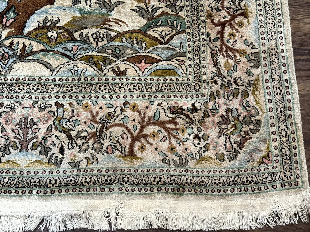 Indian Kashmiri Silk Rug 4x7, Tree of Life Design, Very Fine 380 KPSI, Birds - Jewel Rugs, view 10