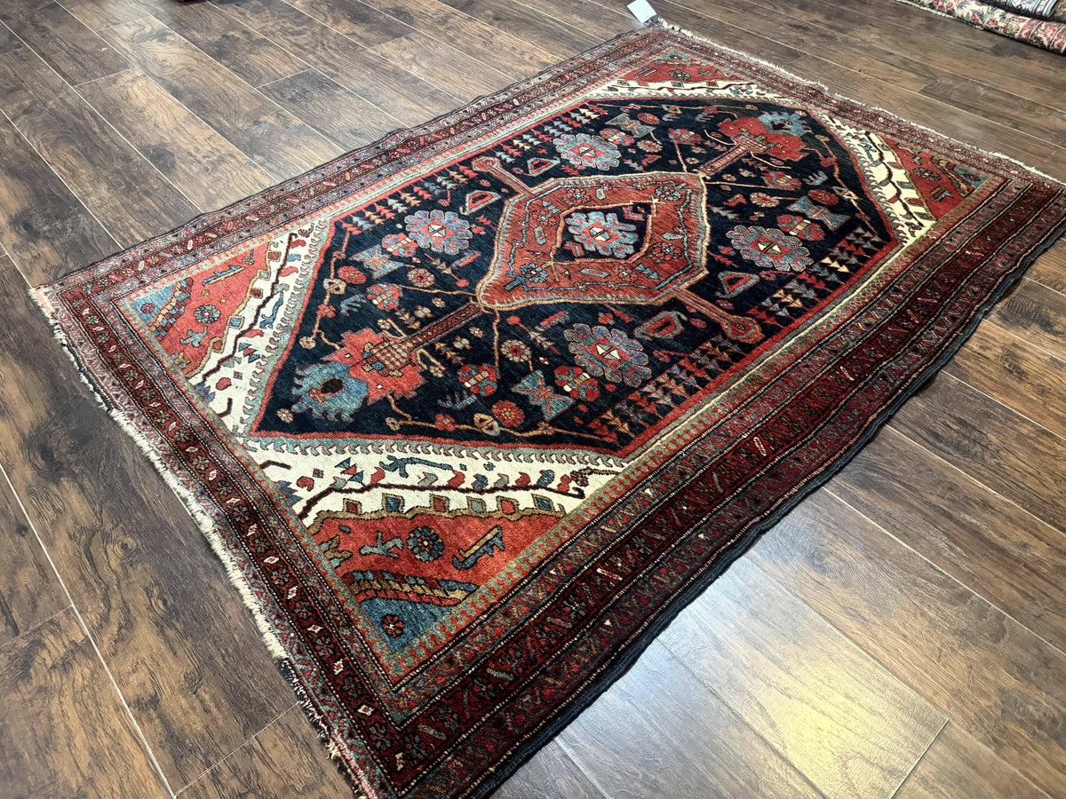 Antique Persian Bidjar Rug 5x6, Navy Blue and Red, Persian Tribal Rug - Jewel Rugs, view 3