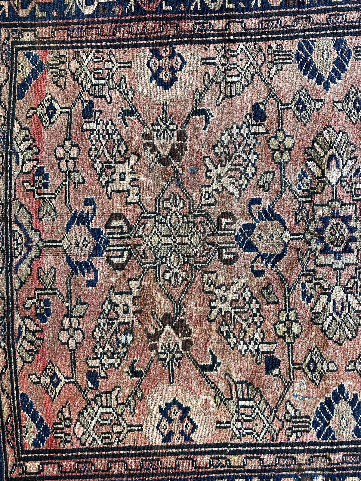 Antique Persian Lilihan Rug 4x9 | Rust, Pink & Navy | Hand-Knotted Wool - Rugistan, view 10