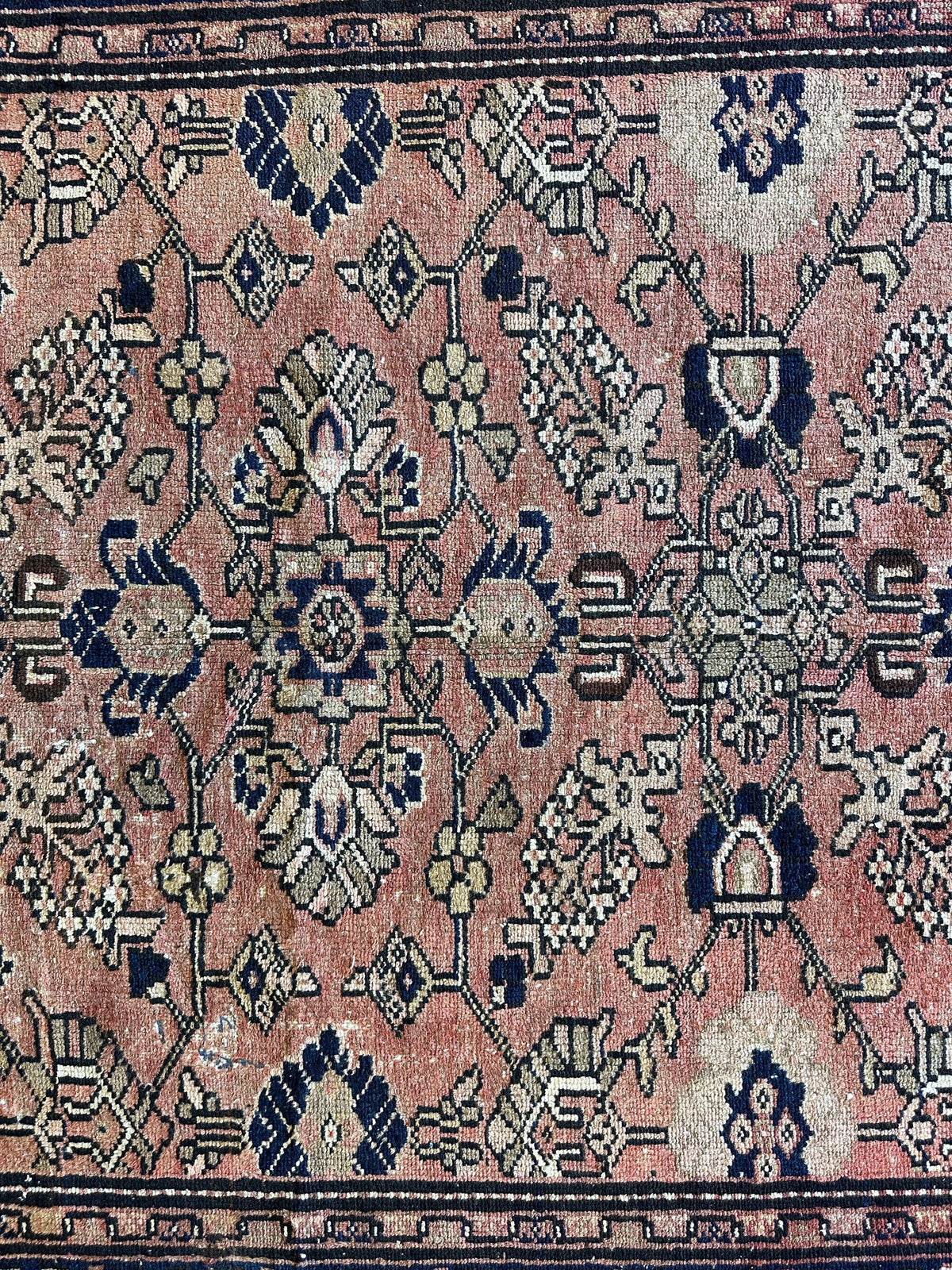 Antique Persian Lilihan Rug 4x9 | Rust, Pink & Navy | Hand-Knotted Wool - Rugistan, view 11