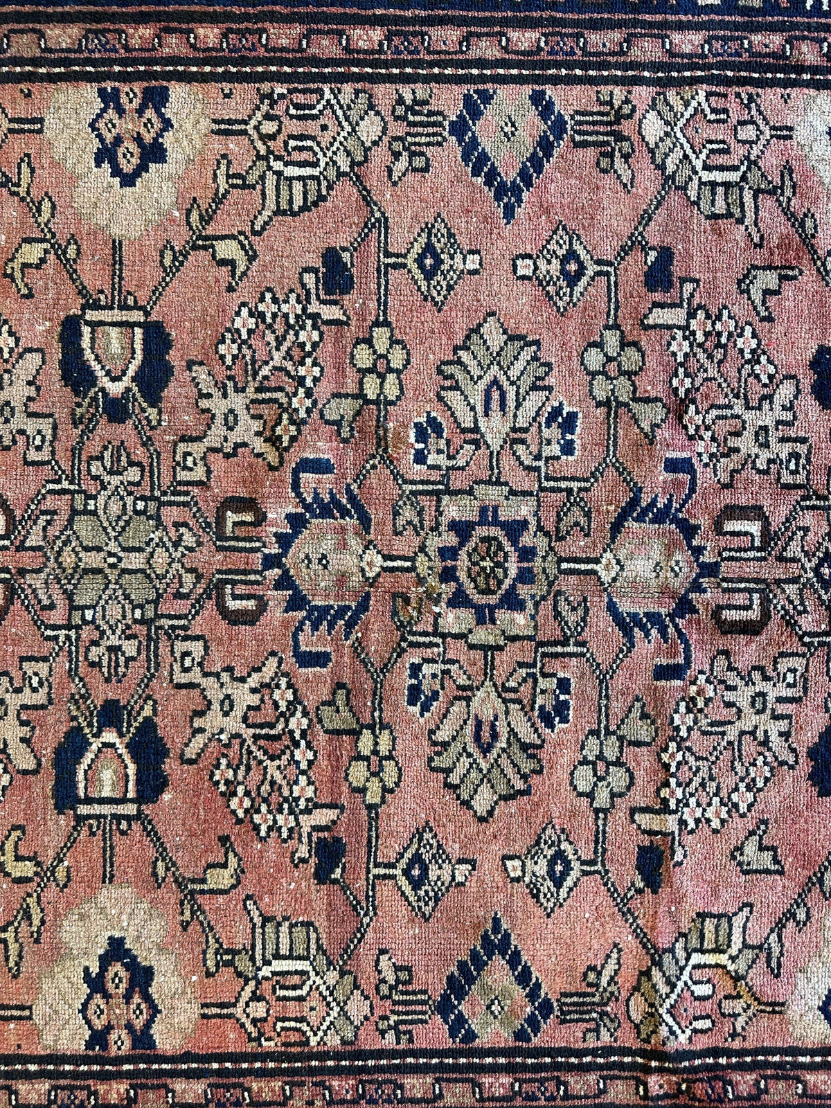 Antique Persian Lilihan Rug 4x9 | Rust, Pink & Navy | Hand-Knotted Wool - Rugistan, view 12