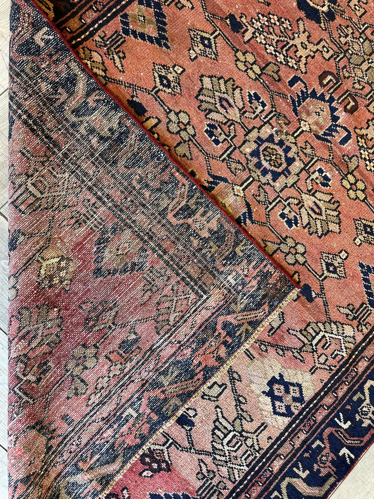 Antique Persian Lilihan Rug 4x9 | Rust, Pink & Navy | Hand-Knotted Wool - Rugistan, view 14
