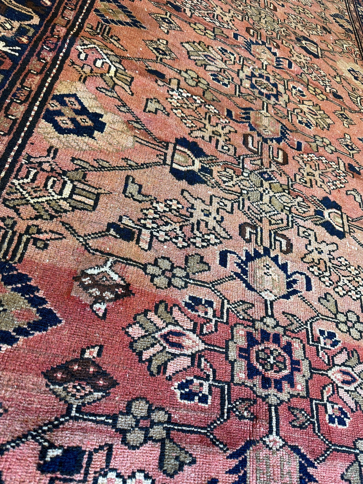Antique Persian Lilihan Rug 4x9 | Rust, Pink & Navy | Hand-Knotted Wool - Rugistan, view 2