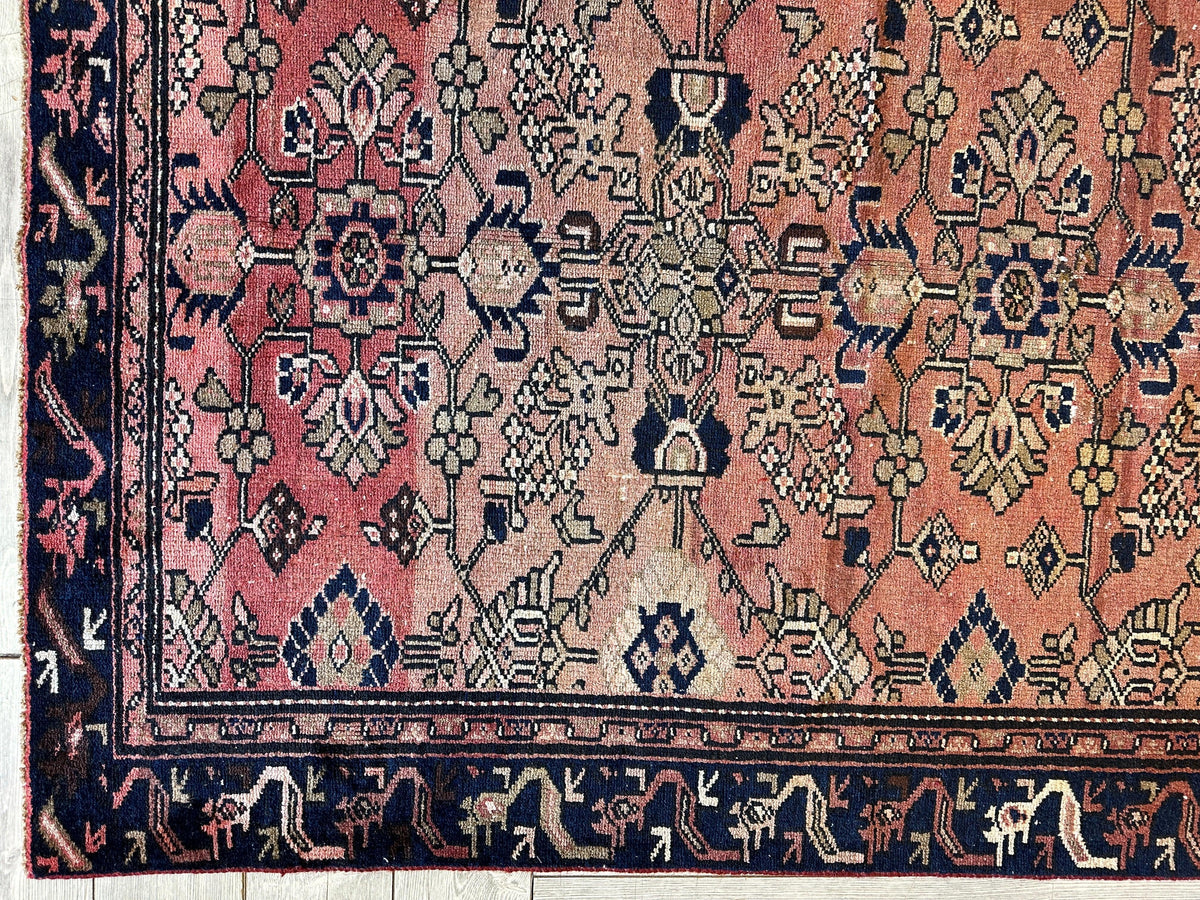 Antique Persian Lilihan Rug 4x9 | Rust, Pink & Navy | Hand-Knotted Wool - Rugistan, view 7