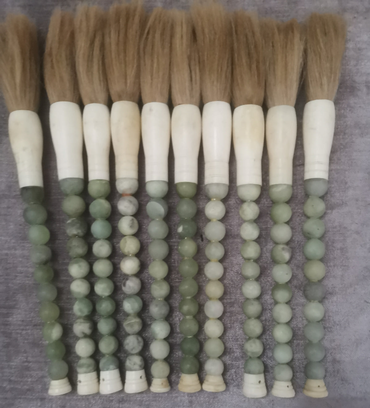 Approx. 13" Long Jade Bead Calligraphy Brush Neutral Green