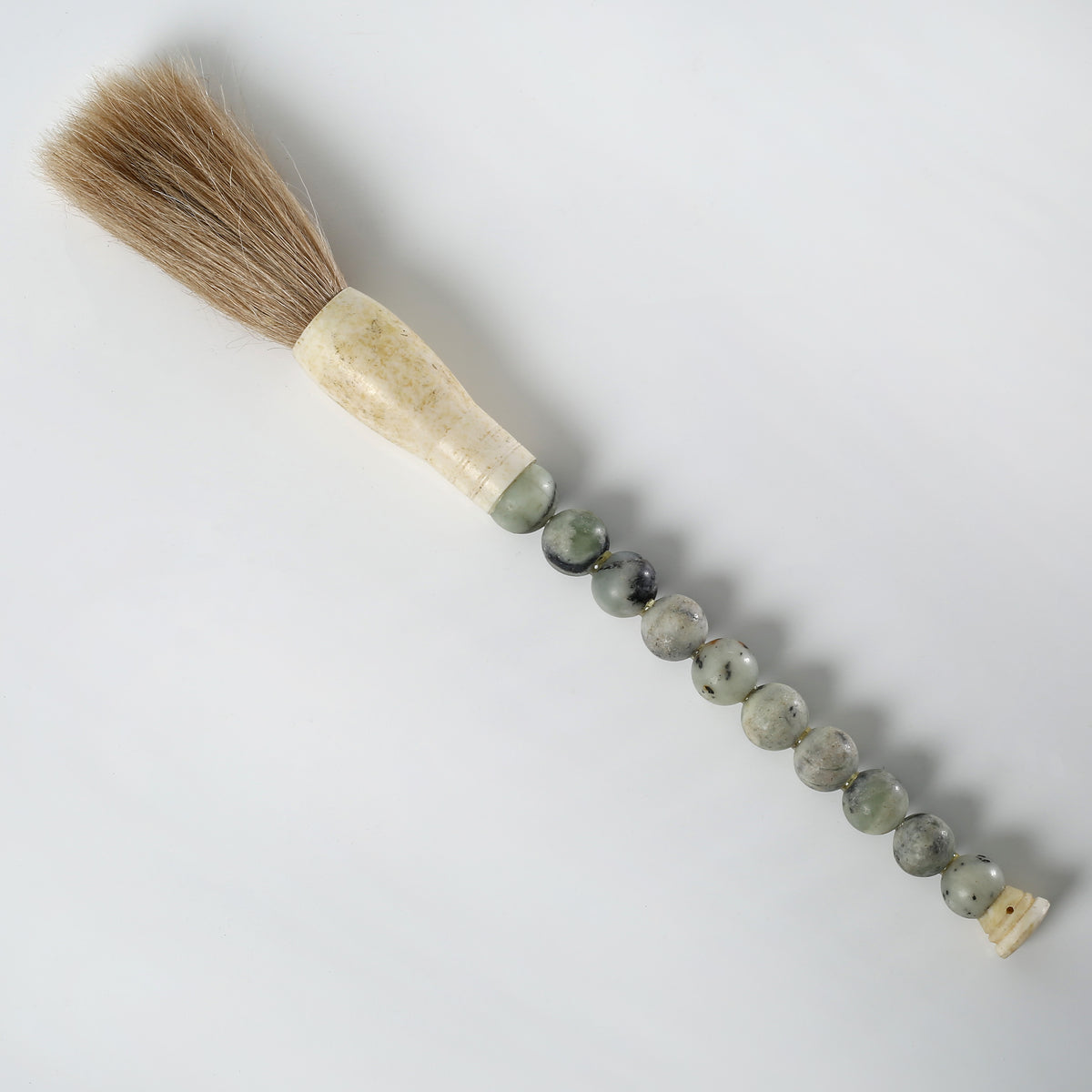 12" Jade Beads Calligraphy Brush Neutral Green