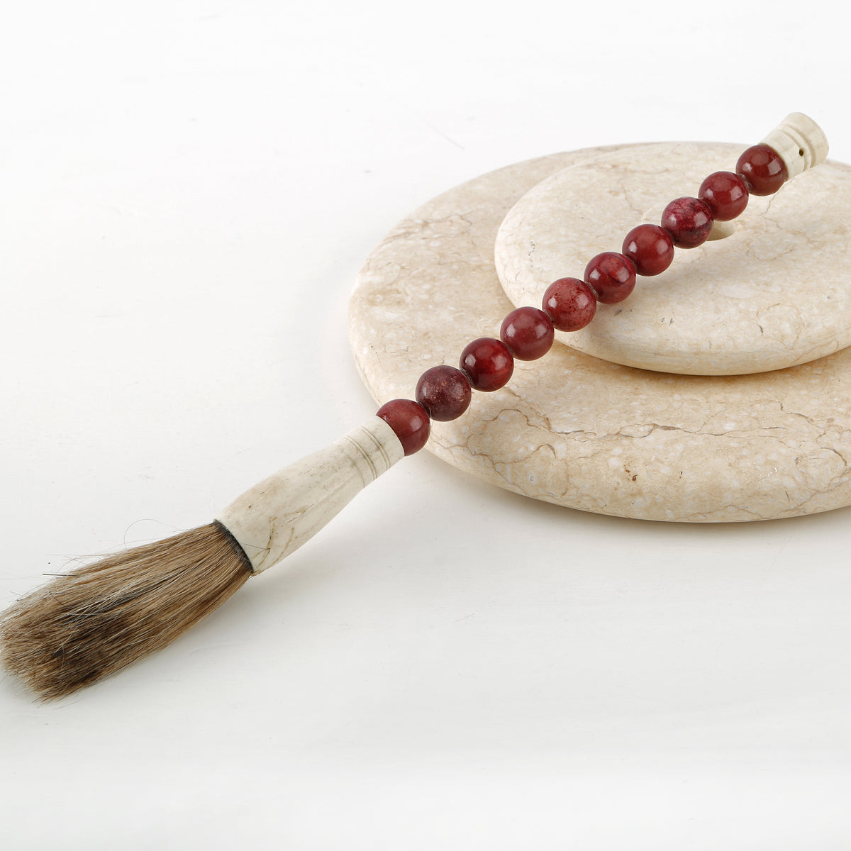 13" Calligraphy Brush Small Red Marble Beads