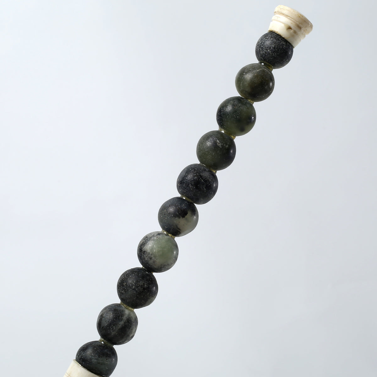12" Jade Beads Calligraphy Brush Dark Neutral Green