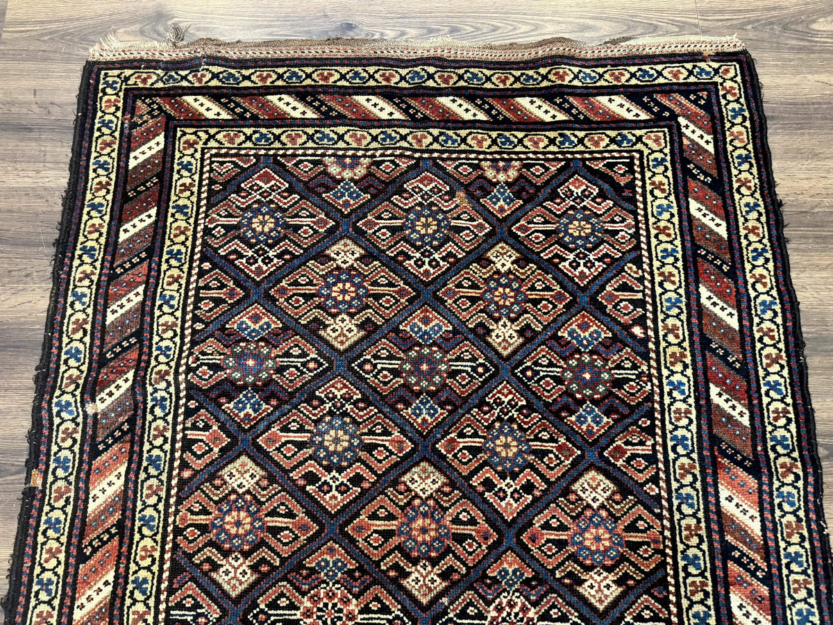 Antique Persian Wide Runner Rug 4x9, Kurdish Rug, Panel Design, Rainbow Border, Rare Tribal Rug - Jewel Rugs, view 4
