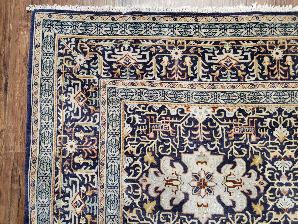 Persian Kashan Rug, Navy Blue, Hand-Knotted, Wool, 4' 8" x 7' 4", Pair A - Jewel Rugs, view 7