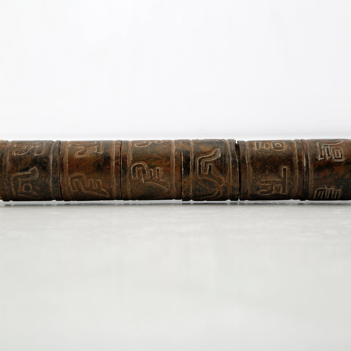 15" Calligraphy Brush with Hand Carved Pictograph Jade Dark Brown
