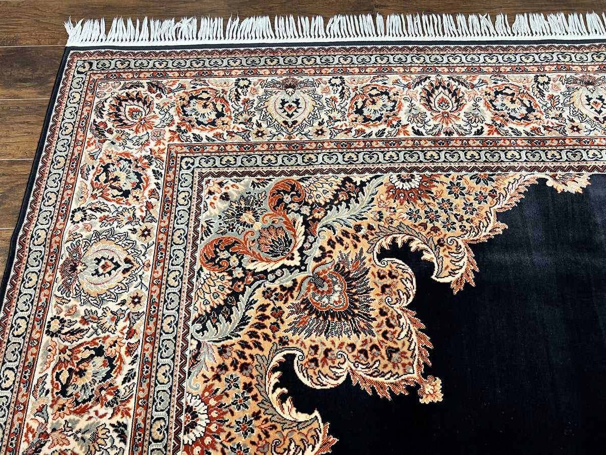 Karastan Rug 10x13, Karastan Ebony Kirman Rug, Room SIzed Wool Pile Vintage Karastan Carpet, Belgium Power Loomed Rug, Black Semi Open Field - Jewel Rugs, view 6