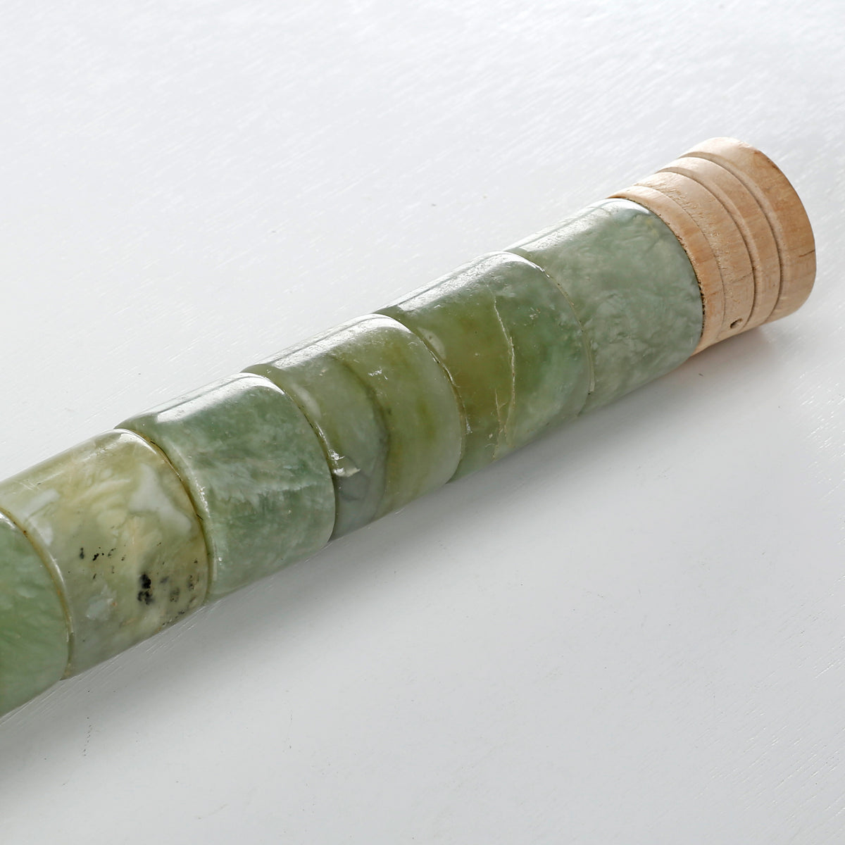 Approx. 16" Calligraphy Brush Neutral White Jade Cylinder With Wood Handle