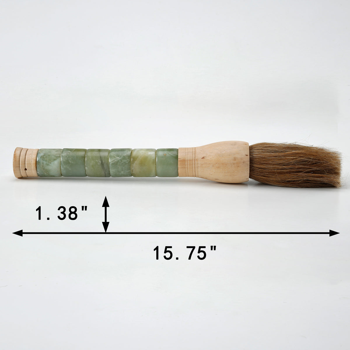 Approx. 16" Calligraphy Brush Neutral White Jade Cylinder With Wood Handle