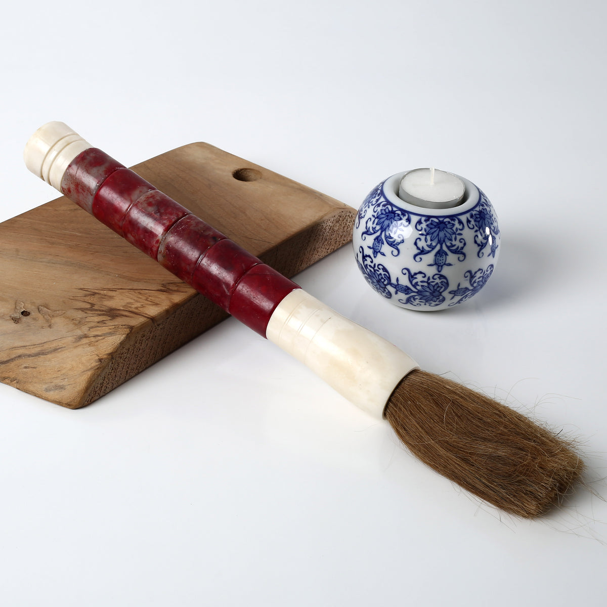 Approx. 15" Cylindrical Marble Calligraphy Brush Dark Garnet