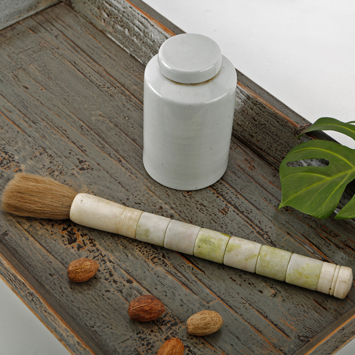 15" Calligraphy Brush Neutral Stone Cylinder